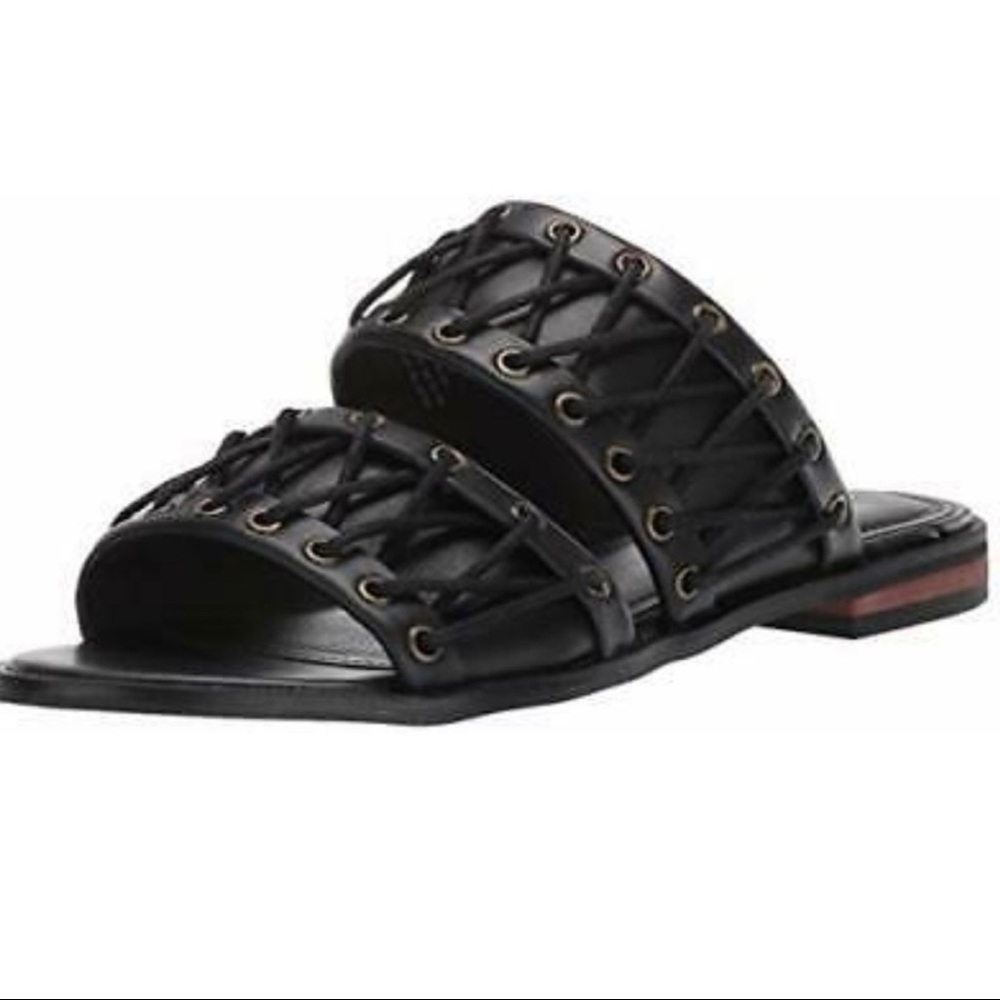 KELSI DAGGER BROOKLYN SANDAL BLACK LEATHER # 7.5